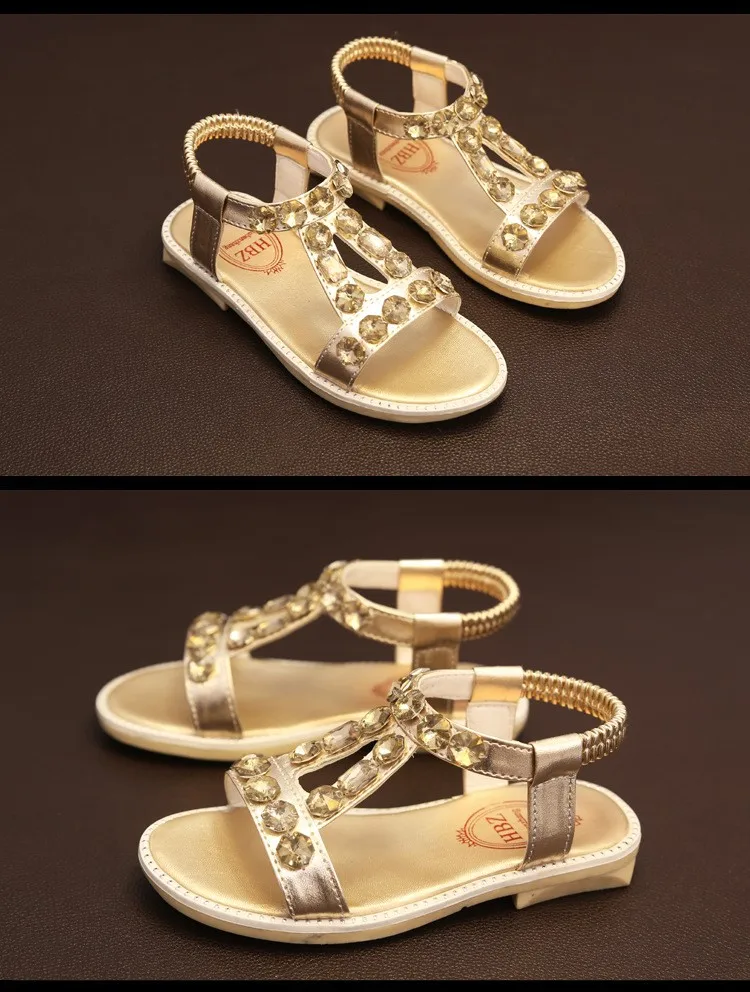 Обувь для девочек из искусственной кожи со стразами блестящие яркие принцесса Дети сандалии вечерние детская обувь для средних и крупных