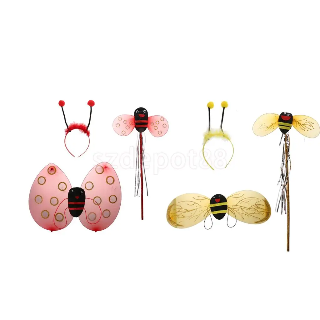 

3Pcs/set Princess Kids Girl Ladybird Bee Wing Wand Headband Fairy Party Costume