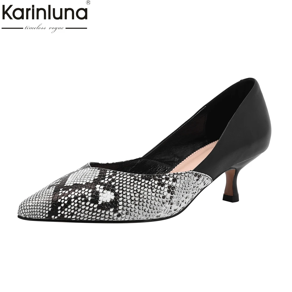

Fashion top quality Genuine Leather Pointed Toe Party Pumps Woman Shoes Slip On thin heels Mix Color Shoes Woman Pumps