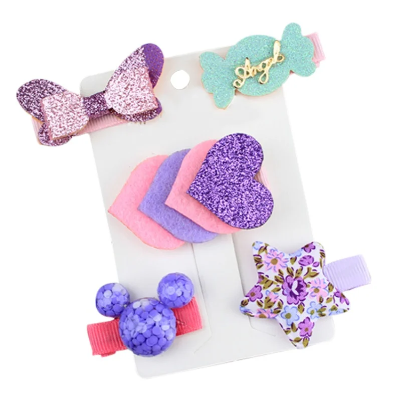 

Children Hairpins 5Pcs Girls Princess Barrettes Hair Accessories Kid Hair Clips Cute Cartoon Bow Design