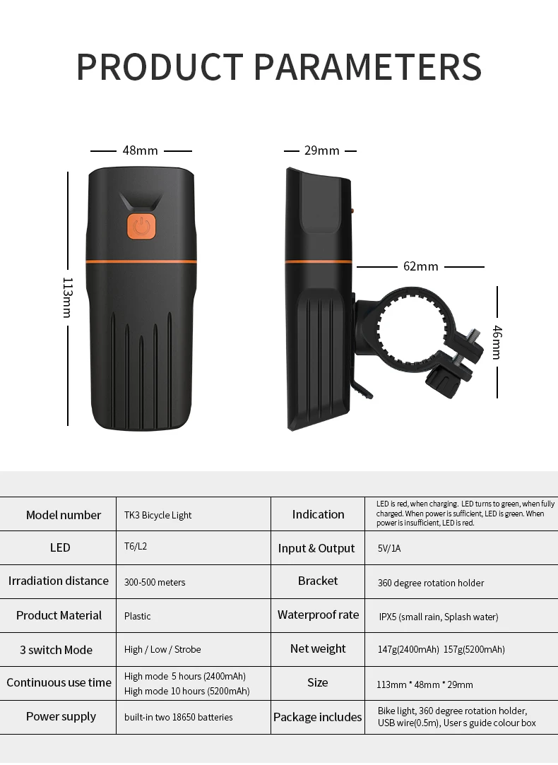 Велосипедный светильник на 5200 мА/ч L2/T6 USB Перезаряжаемый внешний аккумулятор встроенный 2*18650 батареи 3 режима Водонепроницаемый головной светильник Аксессуары для велосипеда