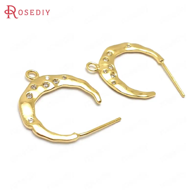 

(36072)4PCS 19x17MM 24K Gold Color Brass and Zircon Moon Shape Stud Earrings High Quality Diy Jewelry Findings Accessories