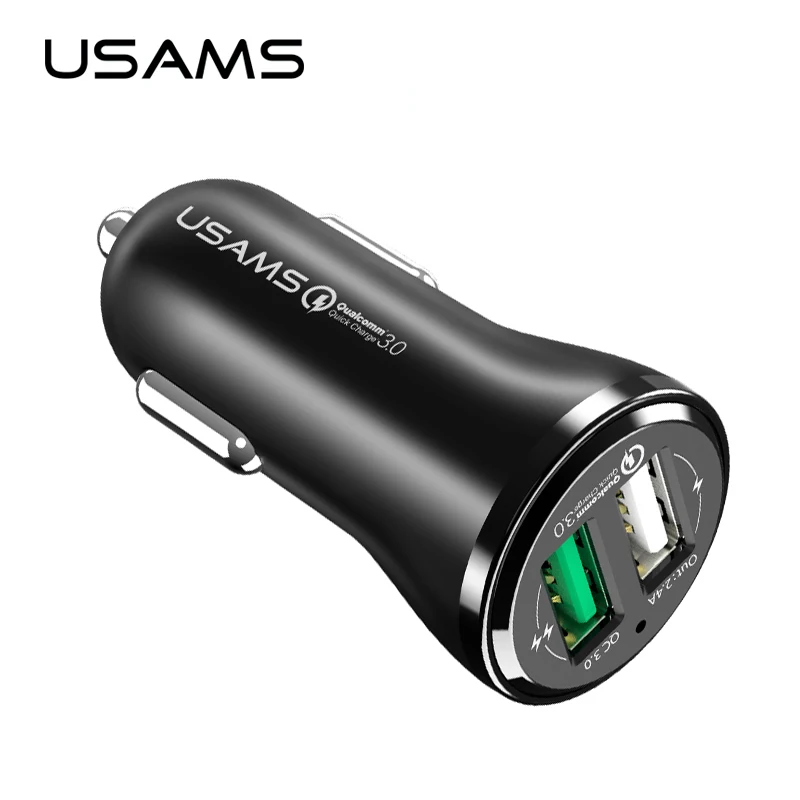USAMS 2 منافذ QC 3.0 شاحن سيارة كوالكوم 3.0 الهاتف سريعة سيارة-شاحن متوافق 2.0 سريعة سريع سيارة شاحن سامسونج Xiaomi