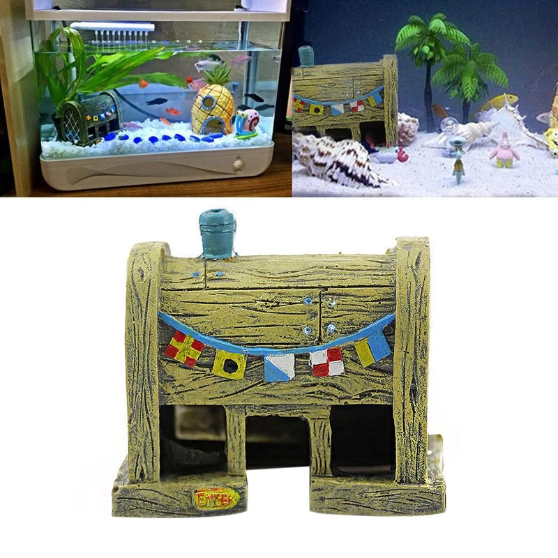 Miniatuur inschakelen schedel Hars Spongebob Aquarium Decoratie krusty Krab Aquarium  Landschapsarchitectuur Cartoon Woningbouw Ornament 9.5x8.2x6 cm|Decoraties|  - AliExpress