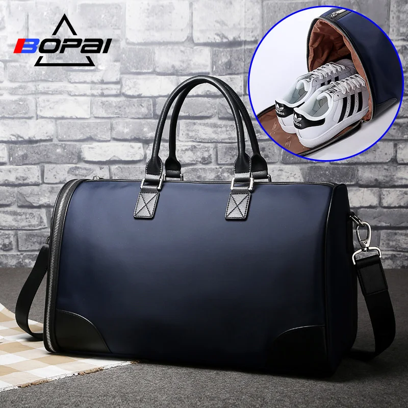 Fashion Blue Men Carry On Luggage with Shoe Pocket Waterproof Nylon