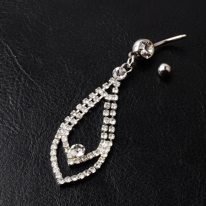 

Hot Sale Belly Dance Button Navel Ring Charm Surgical Steel Rhinestone Silver Color Special Shape Piercing Jewelry