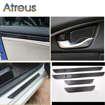 

Car-Styling For Honda Civic 2016 2017 2018 Door Handle Bowl Frame Threshold Strips Carbon Fiber Stickers Trim Auto Accessories