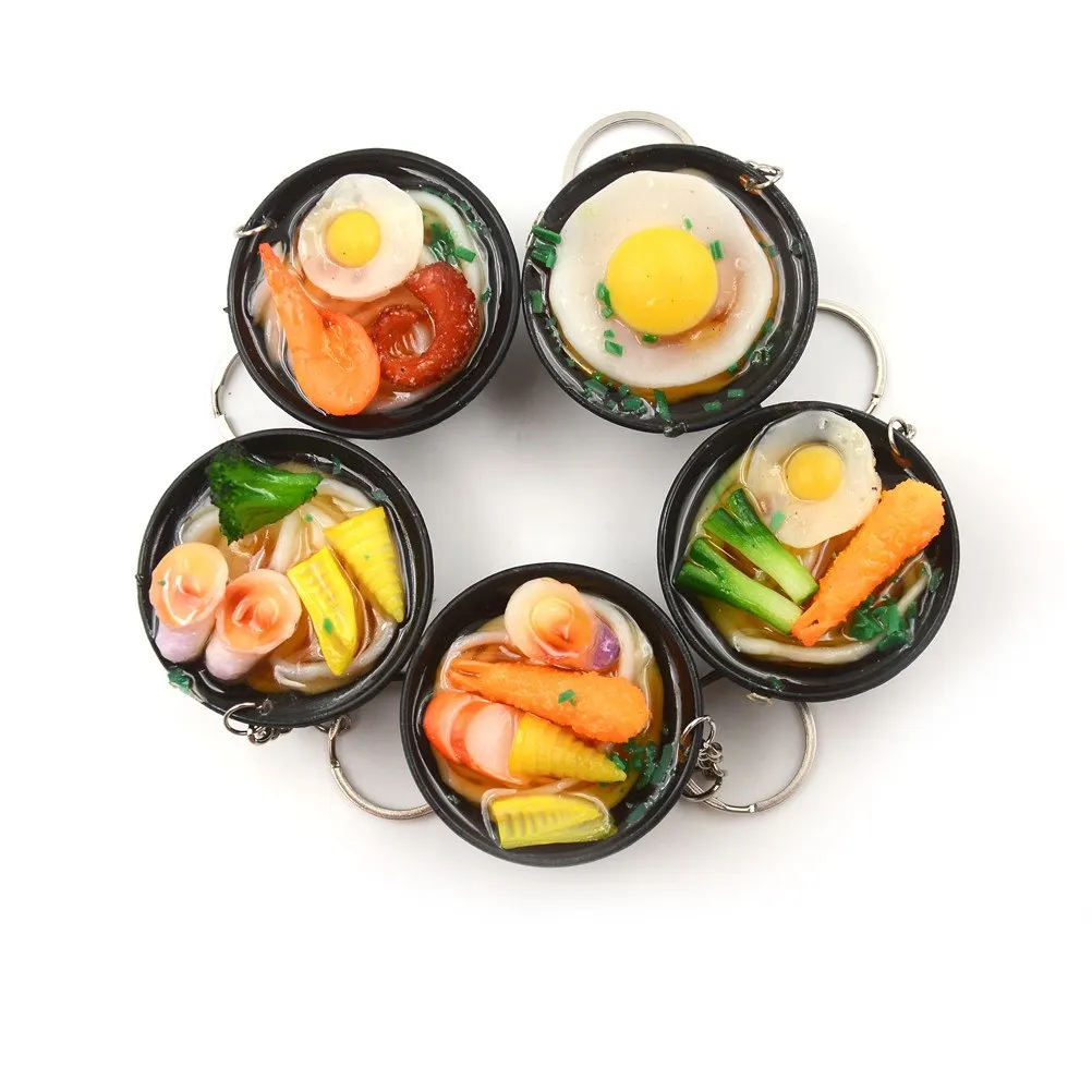 

1 Pcs Simulation Food Keychains Miniature Chinese Dessert Rice Noodles Key Chain PVC Key Rings Kids Gifts