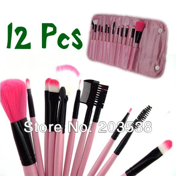 

Professional Makeup Brush Set + Pink Leather Case Make Up Brush Eye Shadow Brush 12pc/set