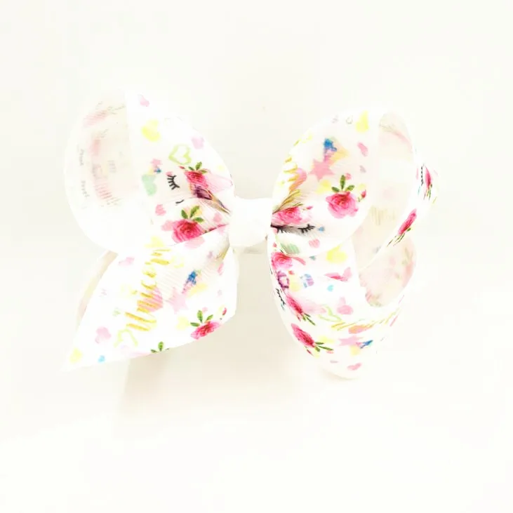 

Kimmy 32pcs Free shipping Boutique Unicorn hairbow for girls Floral Hairbow
