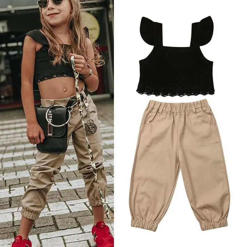 

2019 Kids Baby Girl Outfit Set Lace T-shirt+Legging Long Pants Set Toddler Summer Clothes Sweet Fashion Short Sleeve Clothing