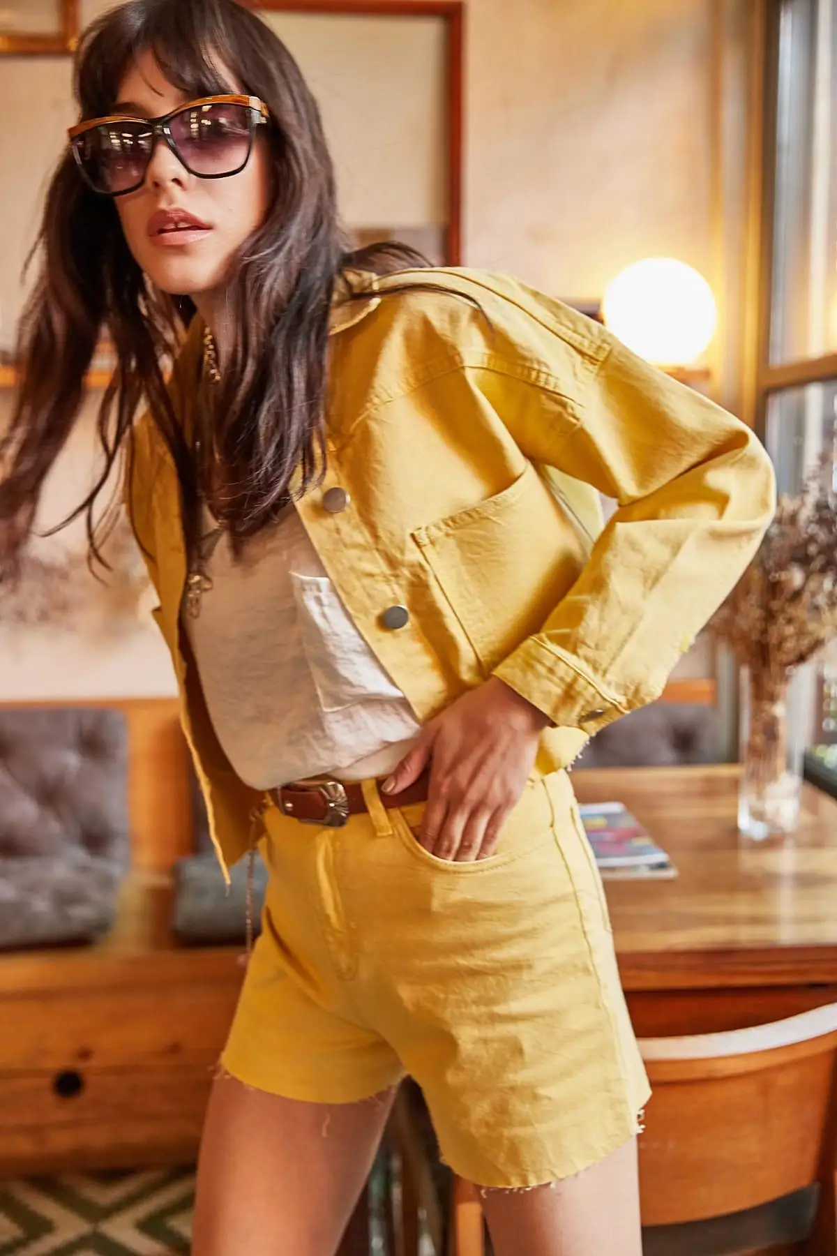 Ola para mujer de color mostaza cobertizo temporal bolsillos chaqueta vaquera CKT-19000012 - AliExpress Ropa de mujer