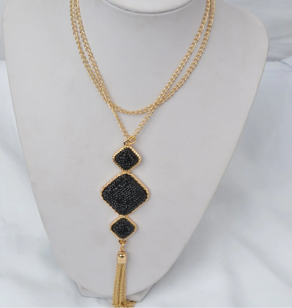 long necklace women golden chain tassel necklace casual black punk