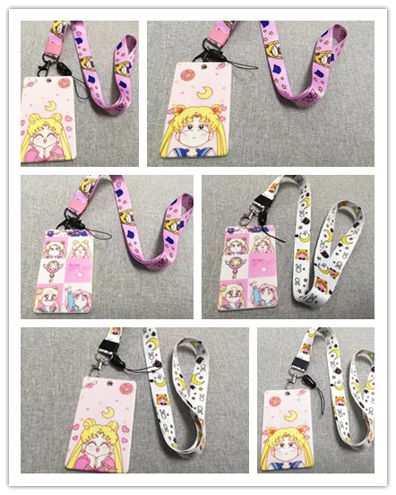 

1pcs cartoon anime Sailor moon acrylic Card Holder Identity Badge with Lanyard Neck Strap Card Bus ID Holders With Key Chain