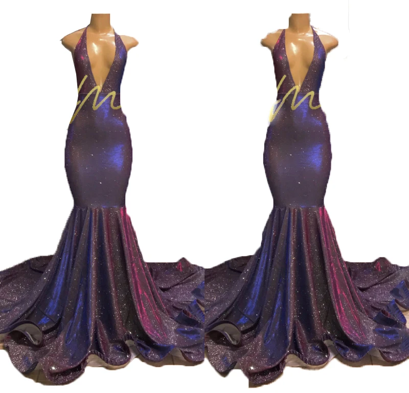 

Luxurious Mermaid V Neck African Evening Dresses 2019 Full Sequined Backless Prom Dress Party Gown Plus Size vestidos de fiesta