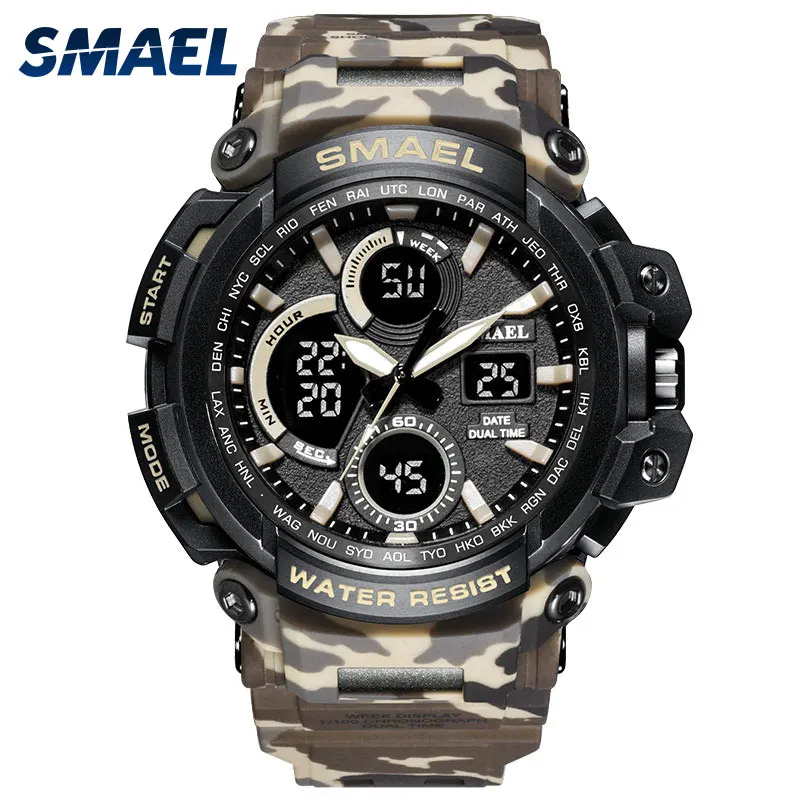 Kaufen SMAEL herren Chronograph Uhr Wasserdicht 50M Sport Swim Uhr Dual Display Quarzuhr 1708B Camo Militär Armee Herren uhren