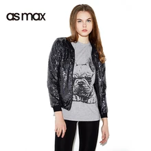 asmax 2017 Dark Blue Autumn Fashion Jacket Women Casual Sequim Zipper Cardigan Sexy O-neck Long Sleeve Lady Bomber Jacket