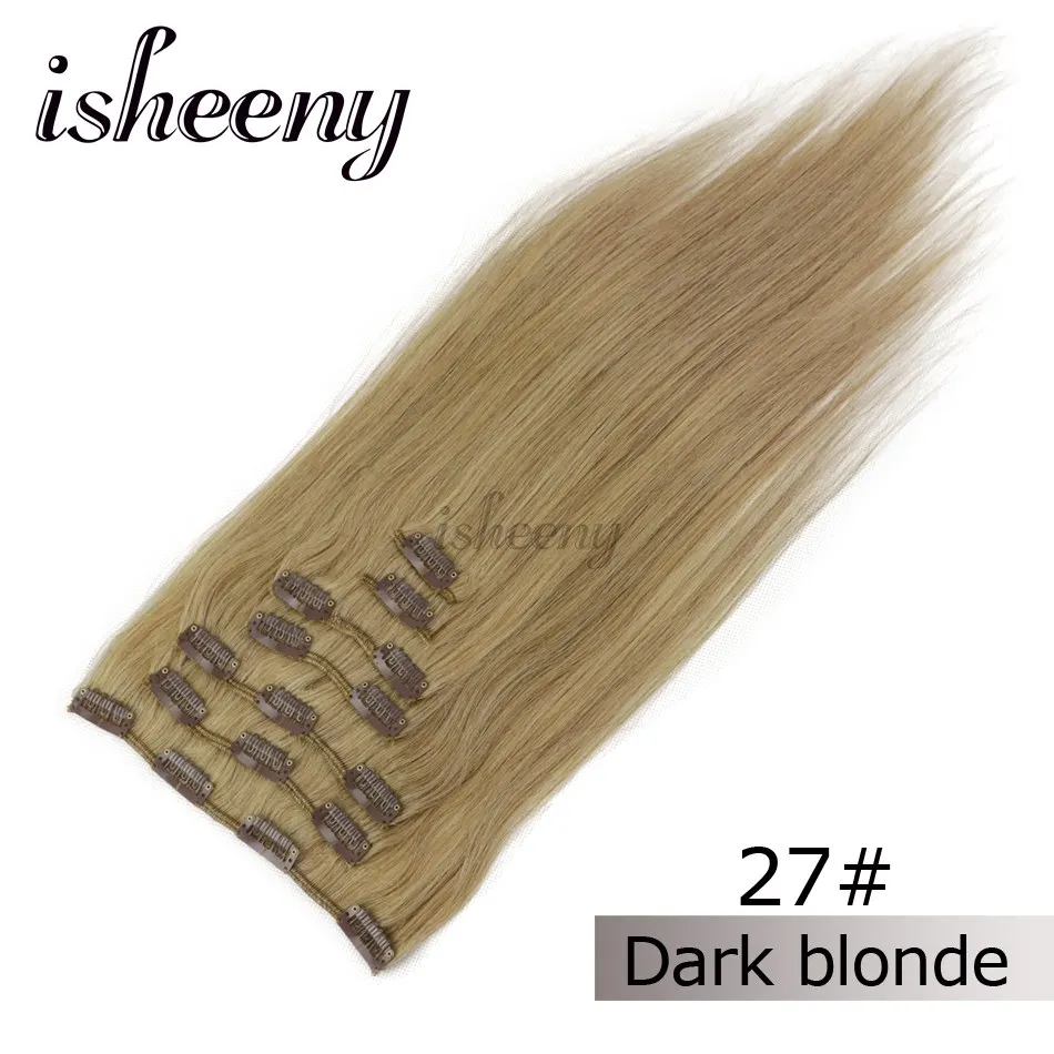 Isheeny 14 "-18" Remy клип в наращивание волос 7 шт./компл. 613 # блондинка человеческие волосы прямые