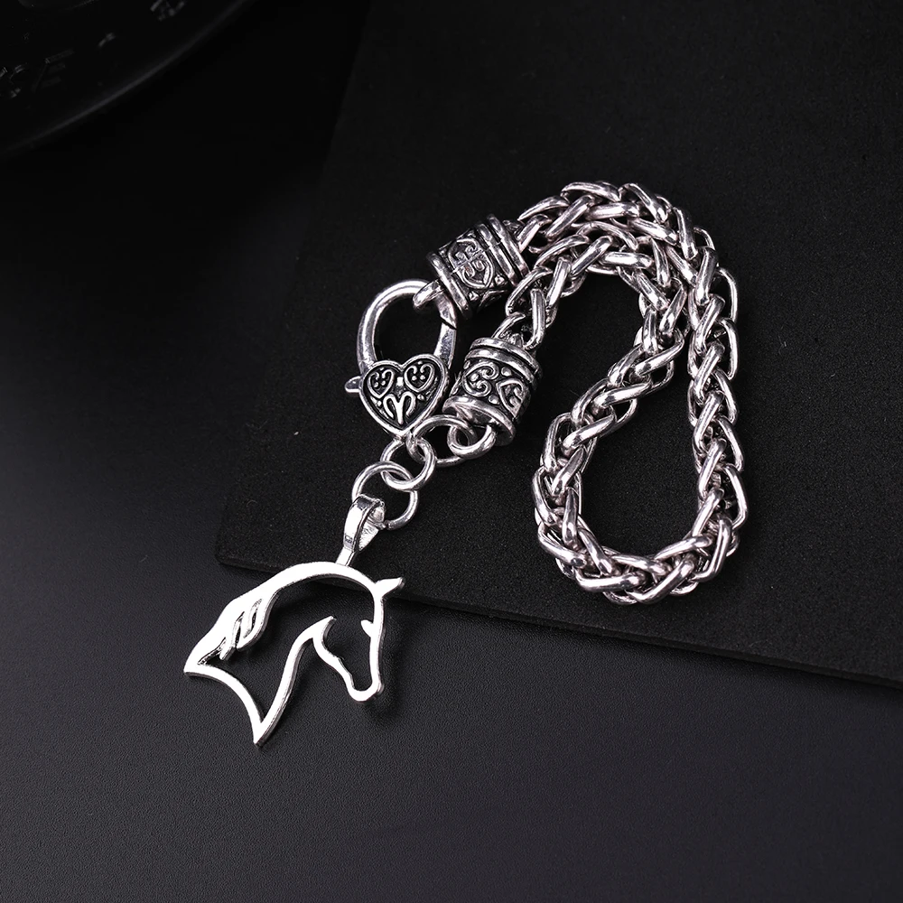 Silver Plated Fashion Thick Charm & Wheat Chain Bracelet Trendy Men Bracelets Bangle Horse Pendants Women Jewelry