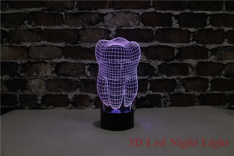3D автоматическая светодиодная Ночная лампа форма зуба праздничный подарок 7 цветов и сменные творческие экономии детской комнаты ночник