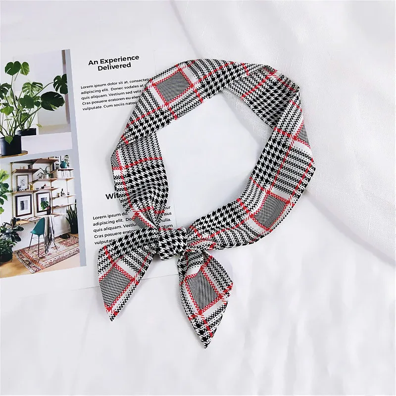 New Design Dot Geometric Stripe Print Silk Scarf Women Fashion Head Small Tie Bag Ribbons Scarves Neckerchief Female Hair Scarf