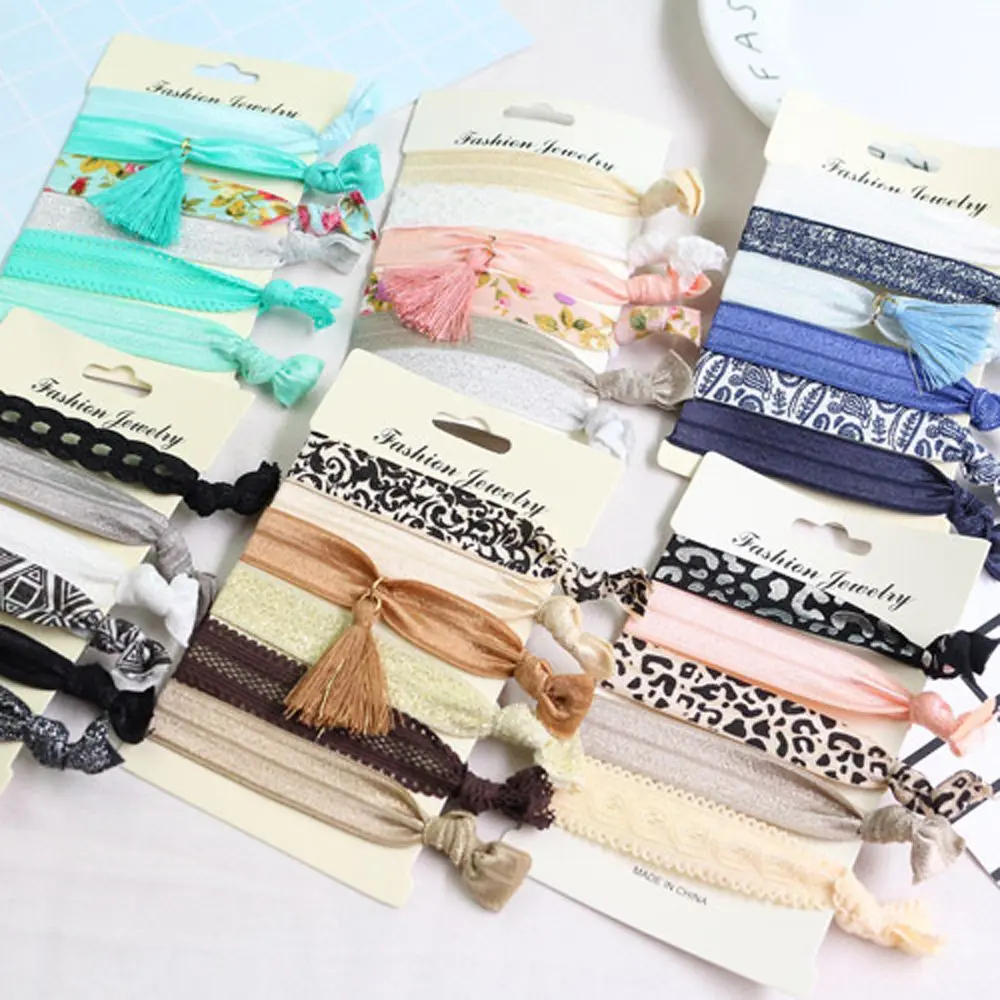 

New Style 6 Pcs/Pack Long Ribbon Bowknot Hair Ties Ponytail Holder Foe Tassels Ropes Fashion Elastic Chiffon Headband