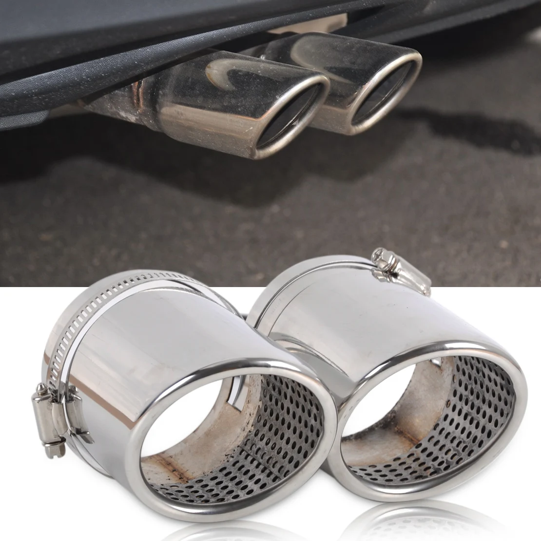 DWCX 2X STAINLESS STEEL EXHAUST TAIL REAR MUFFLER TIP PIPE For VW Passat B6 2006 2010