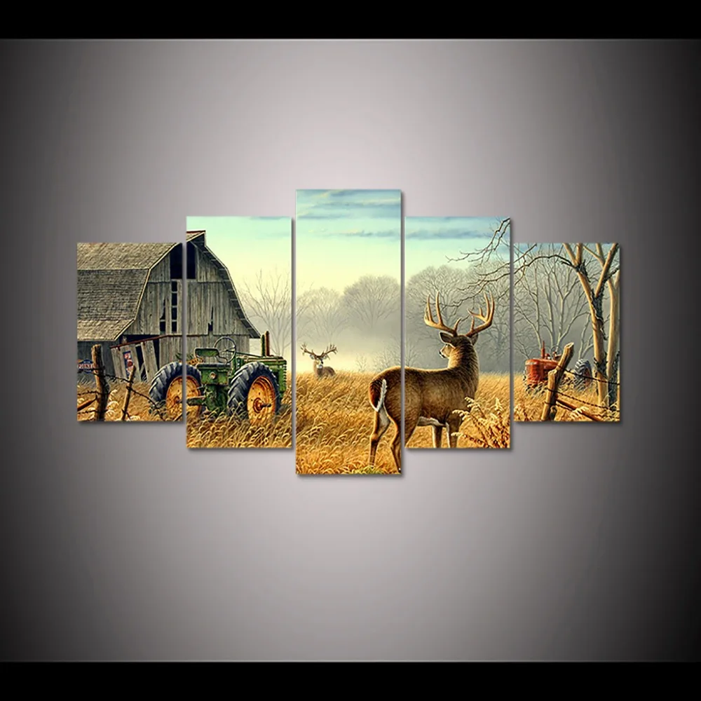 5 panel Whitetail Deer Farm Printed Wall Art for Home DecorativeCanvas