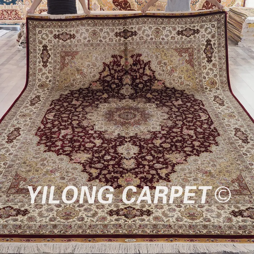 Yilong 9'x12' ручные персидские Изящные коврики красные восточные изысканные шелковые ковры (ZQG346A)