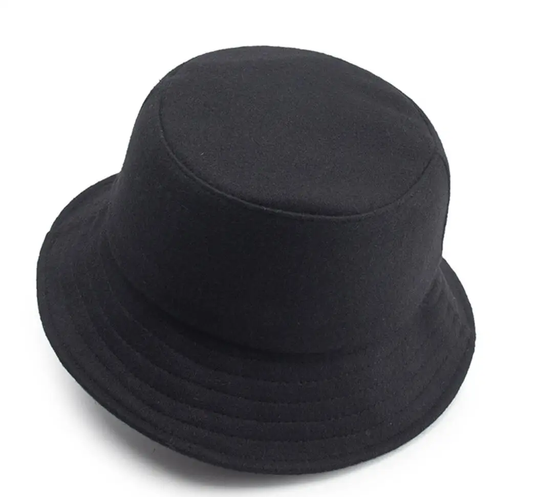 6pcs NEW Plain Wool Felt Bucket Hat for Autumn Winter Men Grey Woolen