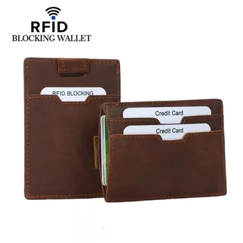 

Rfid Blocking Genuine Leather Credit Card Holder Wallet Unique Design ID Card Case Coin Purse 2019 New Fashion Pocket for Man