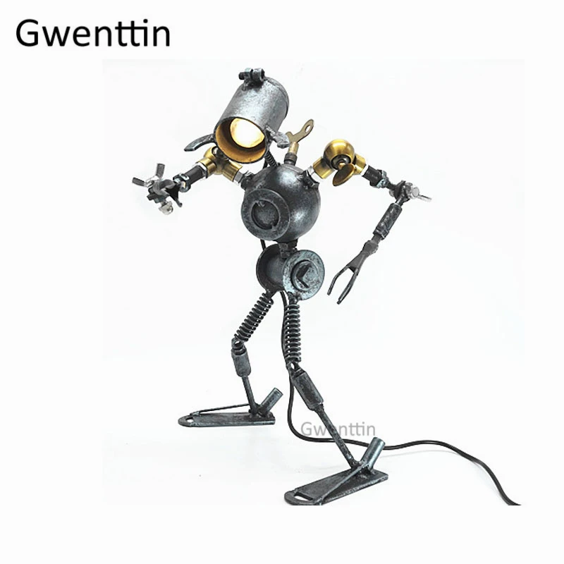 

Loft Industrial Pipe Robot Table Lamps Vintage Retro Iron Led Stand Desk Light Fixtures for Bedroom Bedside Lamp Home Art Decor