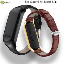 Кожаный ремешок для Xiaomi Mi Band 3, смарт-браслет, ремешок, аксессуары для Xiaomi Mi Band 4, спортивный браслет+ металлический чехол