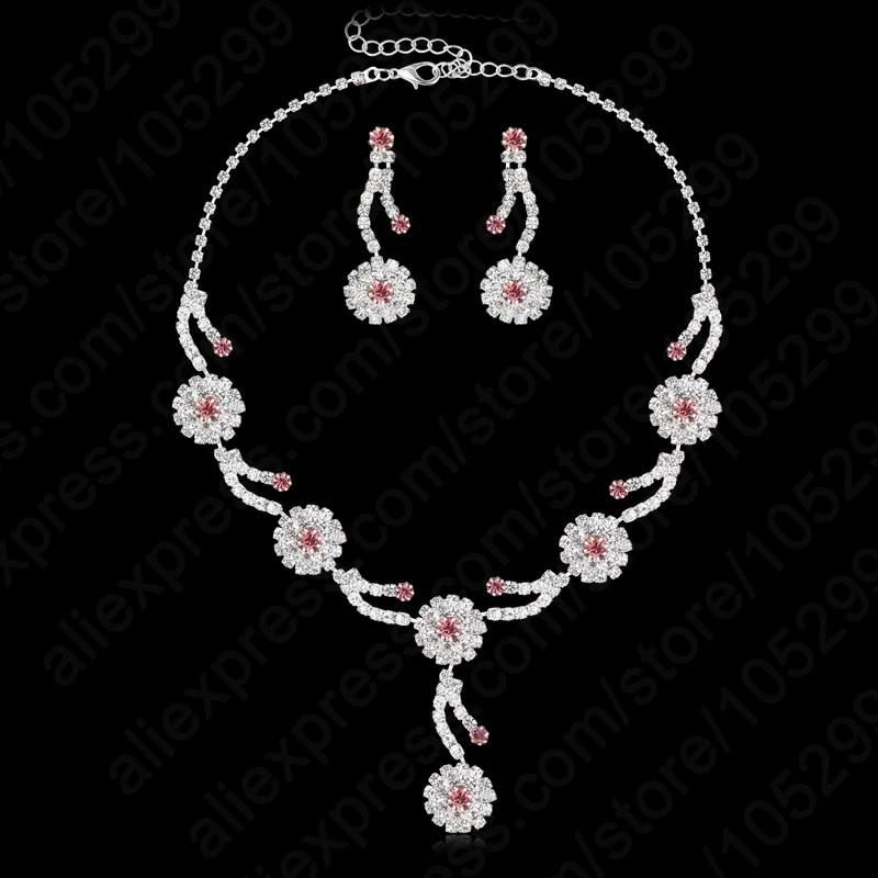  Free Shipping Hot Design Full Rhinestone Cubic Jewellery 925 Sterling Silver Wedding Jewelry Set Earring+Necklace | Украшения и