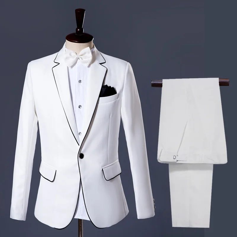

Long Sleeve Spring Suits Men 2019 Dress Mens Casual Performance Stage White Suit Slim Fit Clothing Two Piece Set Coat Pants S XL