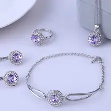 AU-26 925 Серебряный Фиолетовый фиолетовый CZ Цирконий Кристалл ожерелье браслеты серьги кольца четыре костюм сплава ювелирные наборы