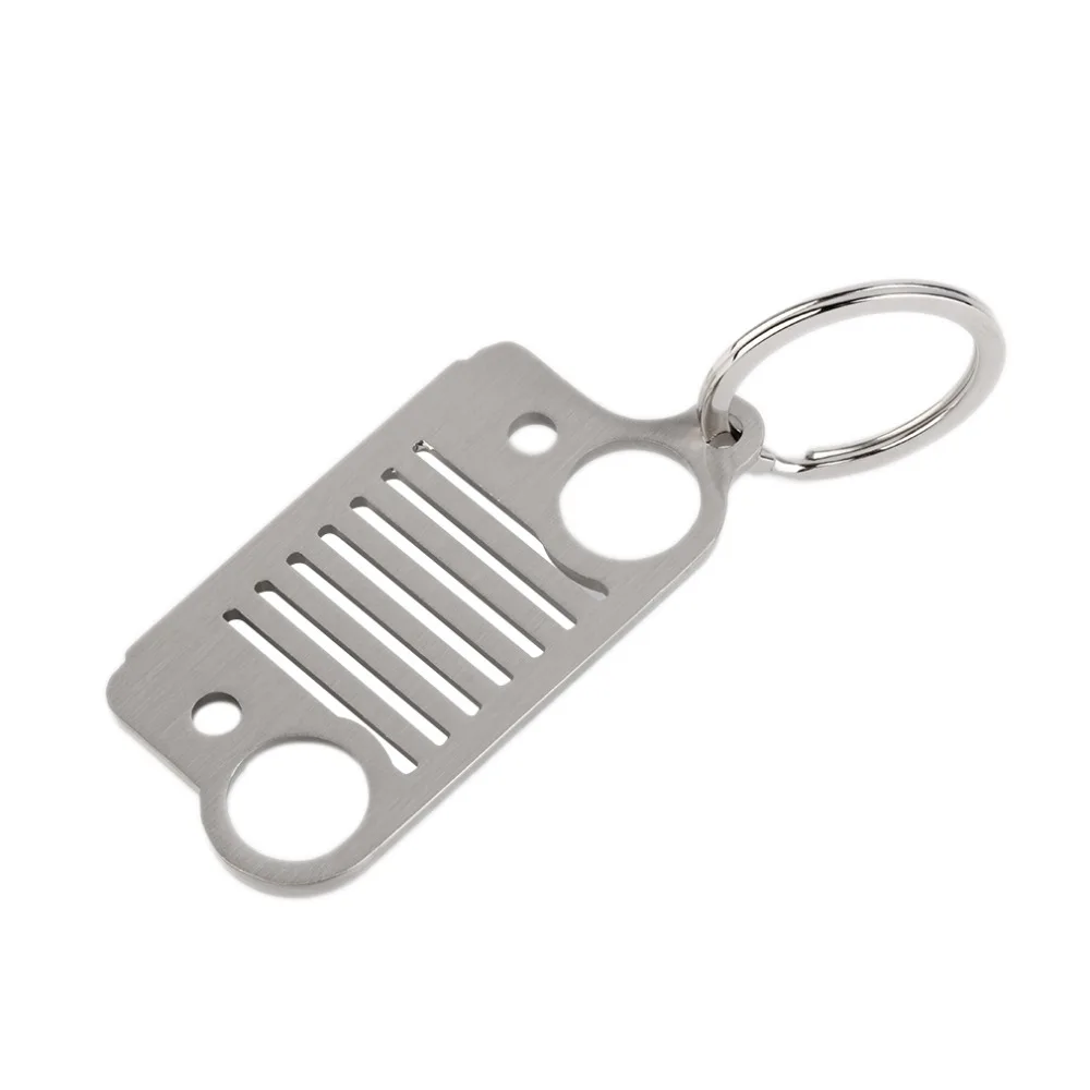 

1 pc Portable Outdoor tool Stainless Steel Unique Design Jeep Grill Key Chain KeyChain Key Ring CJ JK TJ YJ XJ Silver