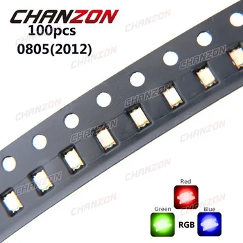 100pcs SMD 0805 (2012) RGB Tricolor 20mA Red Green Blue Ultra Bright Surface Mount LED Chips Common Anode Light Emitting Diode