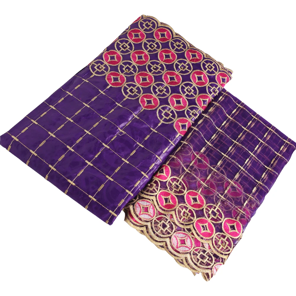 

2019 purple embroidery lace beaded diy africa fabric fahsion African guinea brocade fabric nigerian gele headtie 5+2yards/lot
