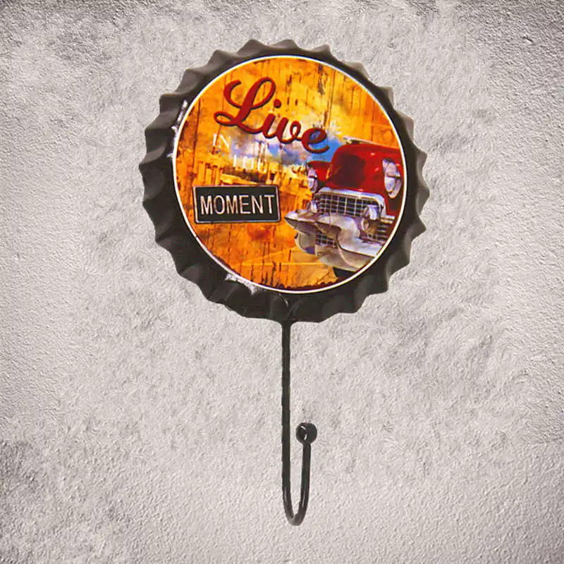 

" Live Moment " Vintage Tin sign Beer Bottle Cap Metal Hook Creative Home Cafe Bar Pub Wall Stickers Decor