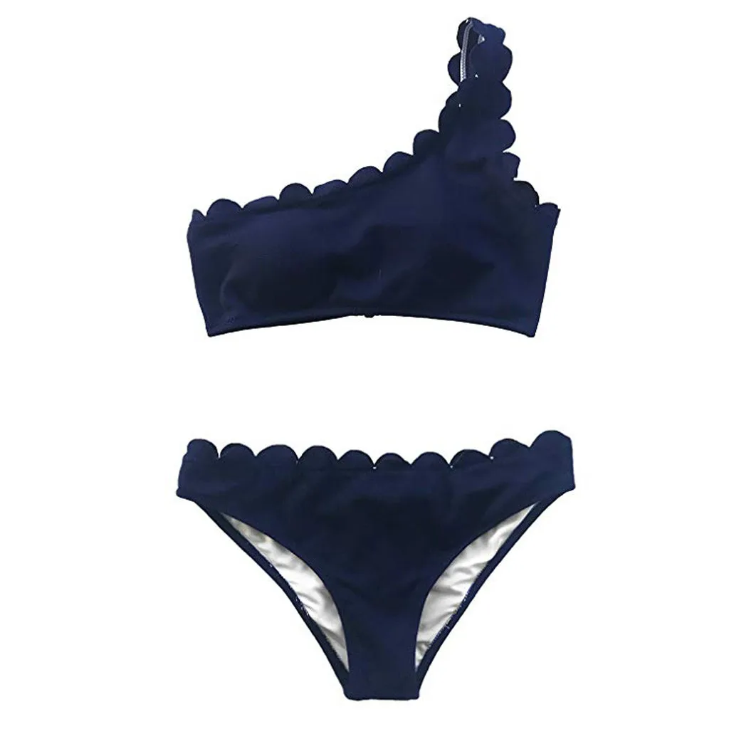 

Sexy Swimwear Women Two Piece Swimsuit Push Up Tankini Sets Solid Plus Size Beachwear One shoulder Bikini Set Maillot De Bain
