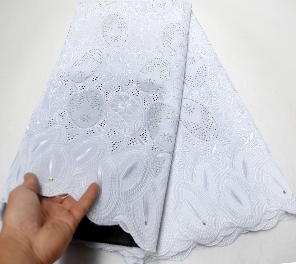 

African Lace Fabric Swiss Voile Lace High Quality White Lace Fabric Embroidery Voile Dry Lace With Stones For Women