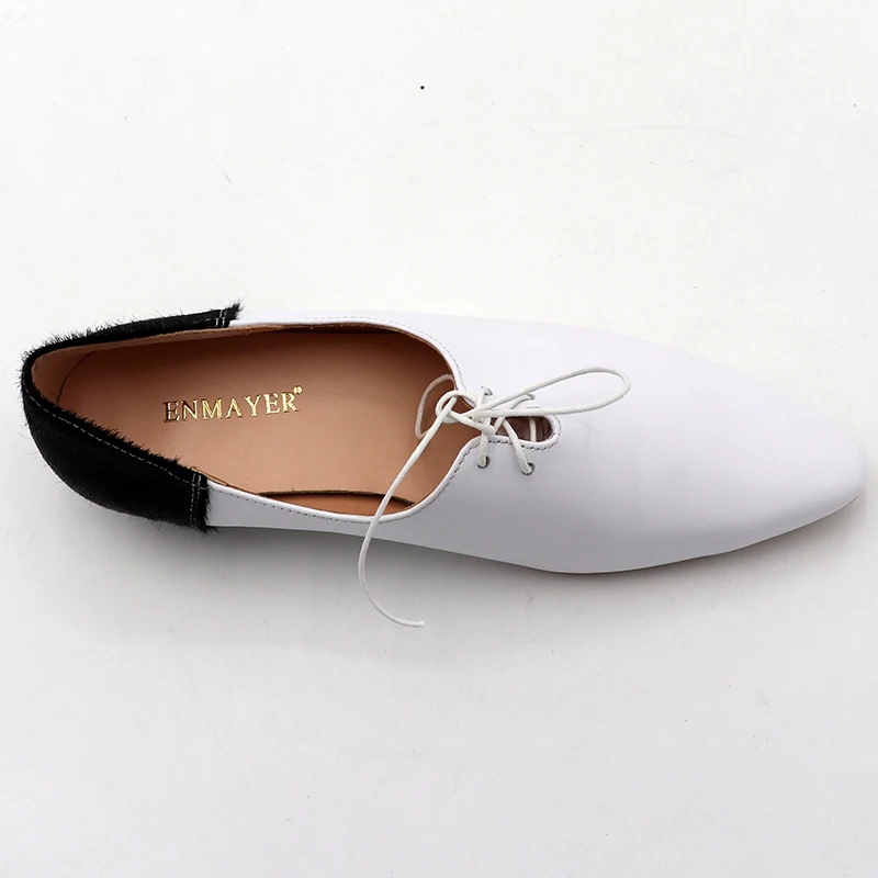 Taille Noir En Derby Cuir blanc Grande Chaussures Noir Bureau Appartements up Véritable Pointu Enmayer 43 Bout Blanc 34 Femme Dentelle Dames qZ7pEFw