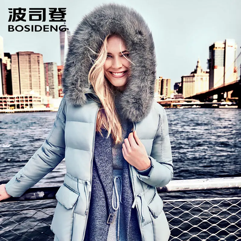BOSIDENG winter women down coat LONG winter thickening down jacket real fox fur warm outwear hooded thicken light soft B1601246 BOSIDENG winter women down coat LONG winter thickening down jacket real fox fur warm outwear hooded thicken light soft B1601246