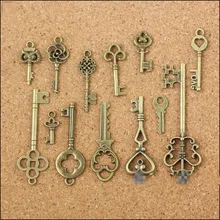 Novo 13 sortido antiguidade vintage olhar de bronze pingentes chave colecionáveis bom presente
