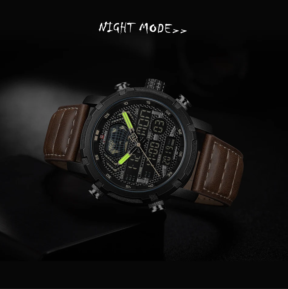 NAVIFORCE Mens Watches To Luxury Brand Men Leather Sports Watches Men's Quartz LED Digital Clock Waterproof Military Wrist Watch