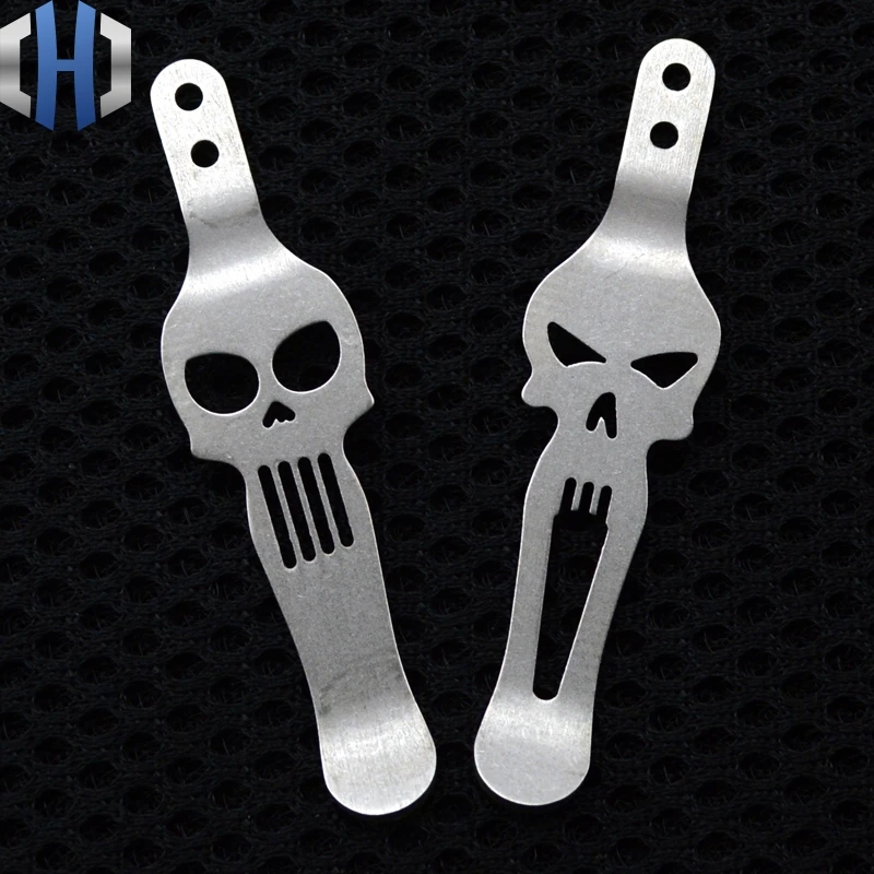 

DIY New Skull Design Knife button pocket clip EDC Material Knife Clip Titanium alloy Knife Clip belt flashlight K sheath clip