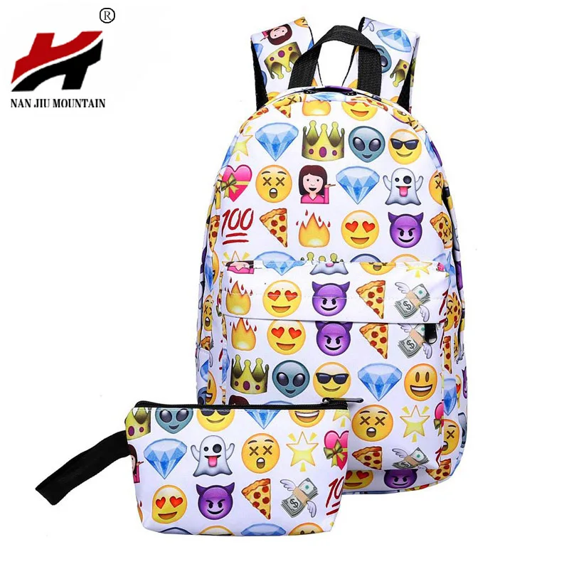 2016 Leisure Waterproof Nylon Travel Backpack 3D Smiley Emoji Face Printing School Bag for Teenage Girls