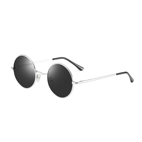 Классические поляризованные винтажные круглые солнцезащитные очки для мужчин и женщин, солнцезащитные очки для вождения, мода, стиль, металл, оправа, ретро очки UV400 PL1024 - Цвет линз: C06Silver Smoke