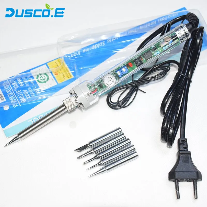 220V EU Plug 60W Adjustable Constant Temperature Lead-Free Internal Heating Electric Soldering Iron Kit +5Pcs Tip / Tweezers